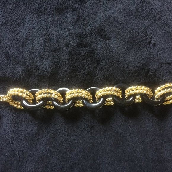 KJL Kenneth Jay Lane Black & Double Gold Tone Tope Link Bracelet/NEW/NEVER WORN! - Picture 1 of 2